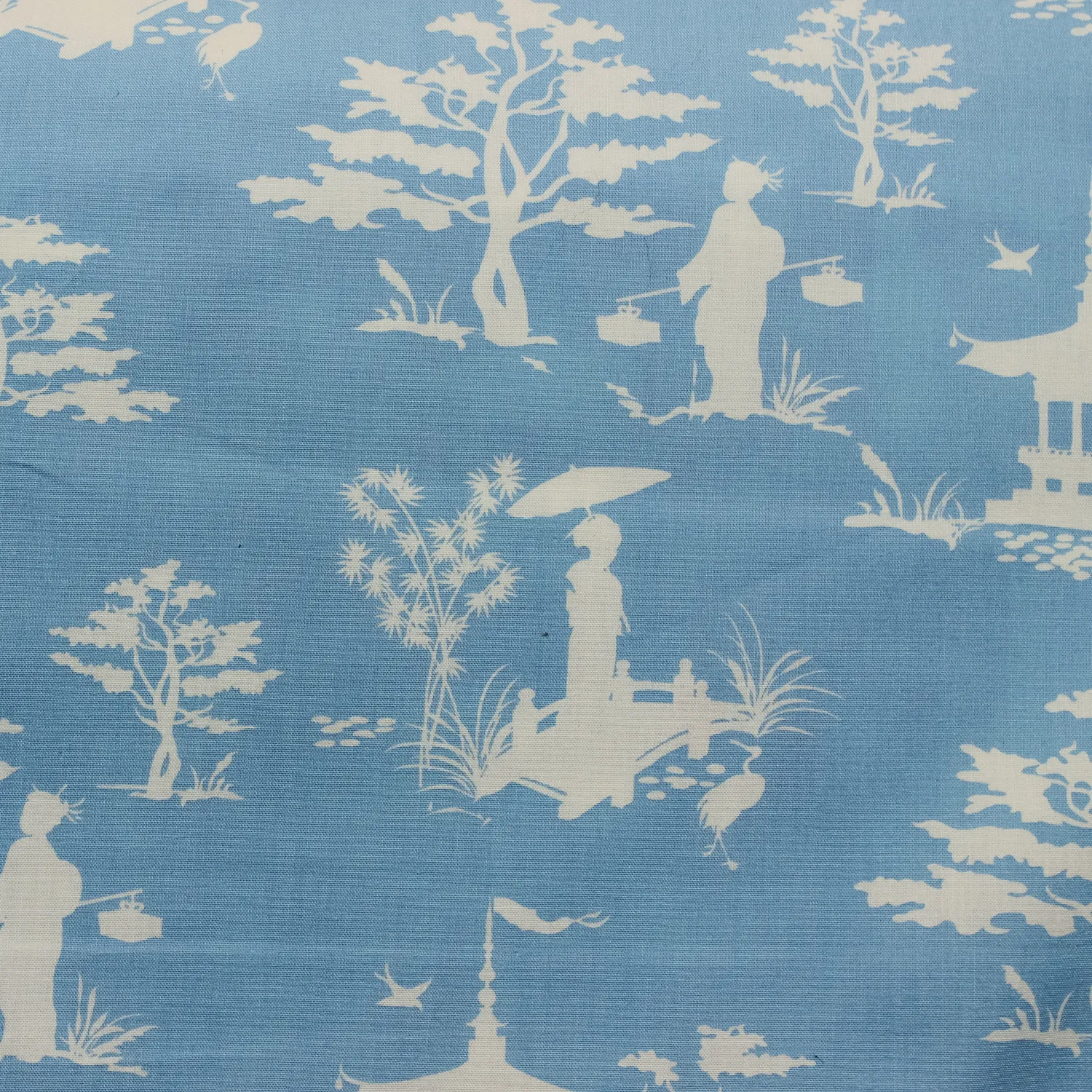 Katoen blauw met witte print